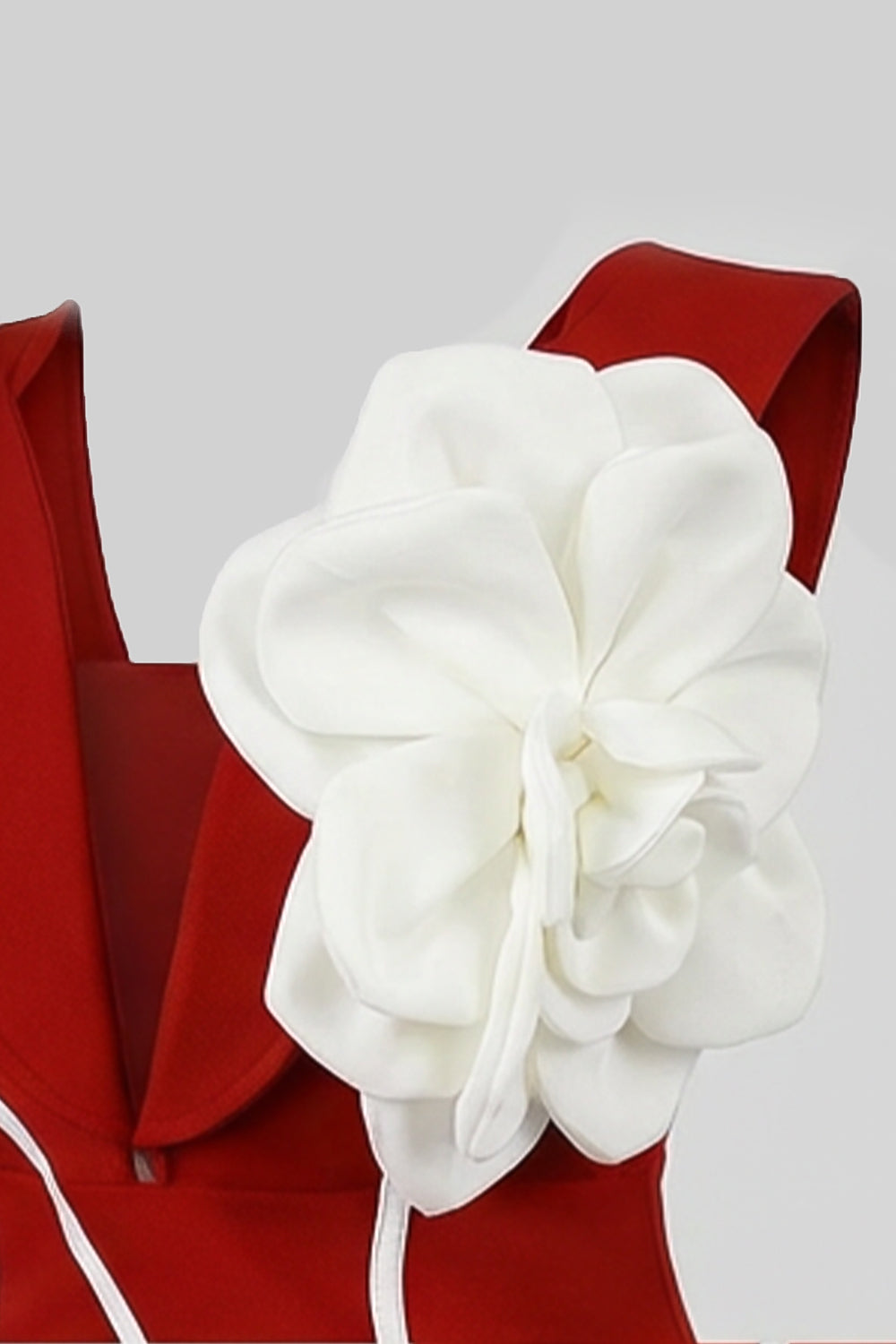 Structured Midi Dress with Sculpted Floral Accent – Red - View 6