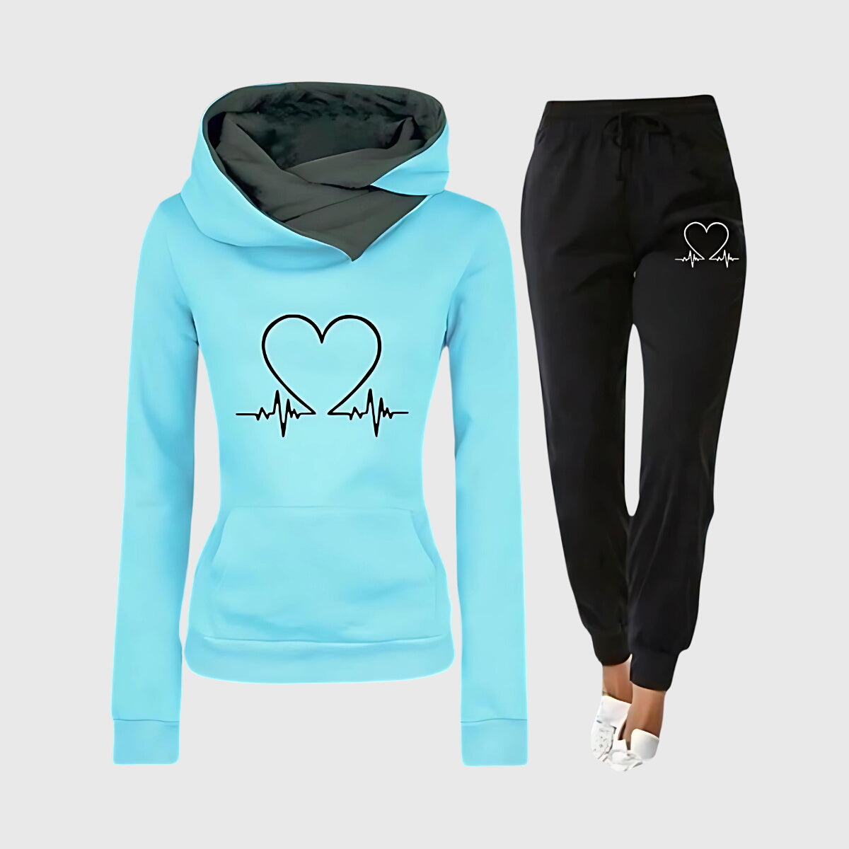Heart Print Hooded Sweatshirt and Joggers Two Piece Set 2