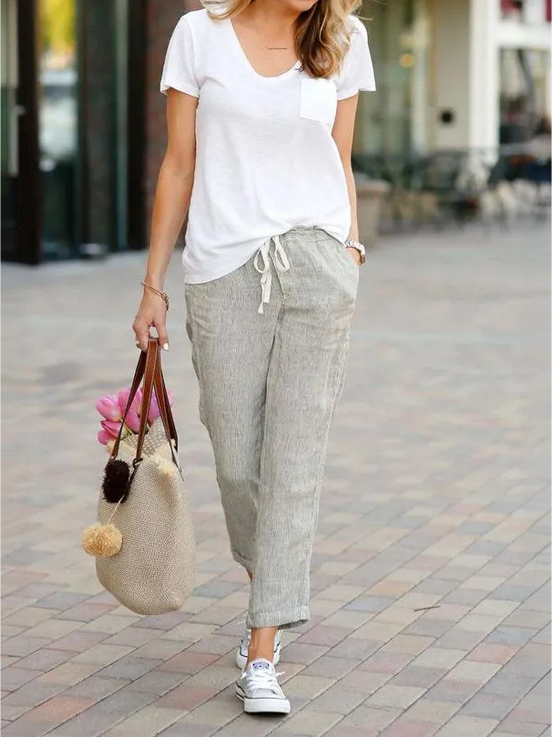 High Waist Drawstring Tapered Linen Pants 5