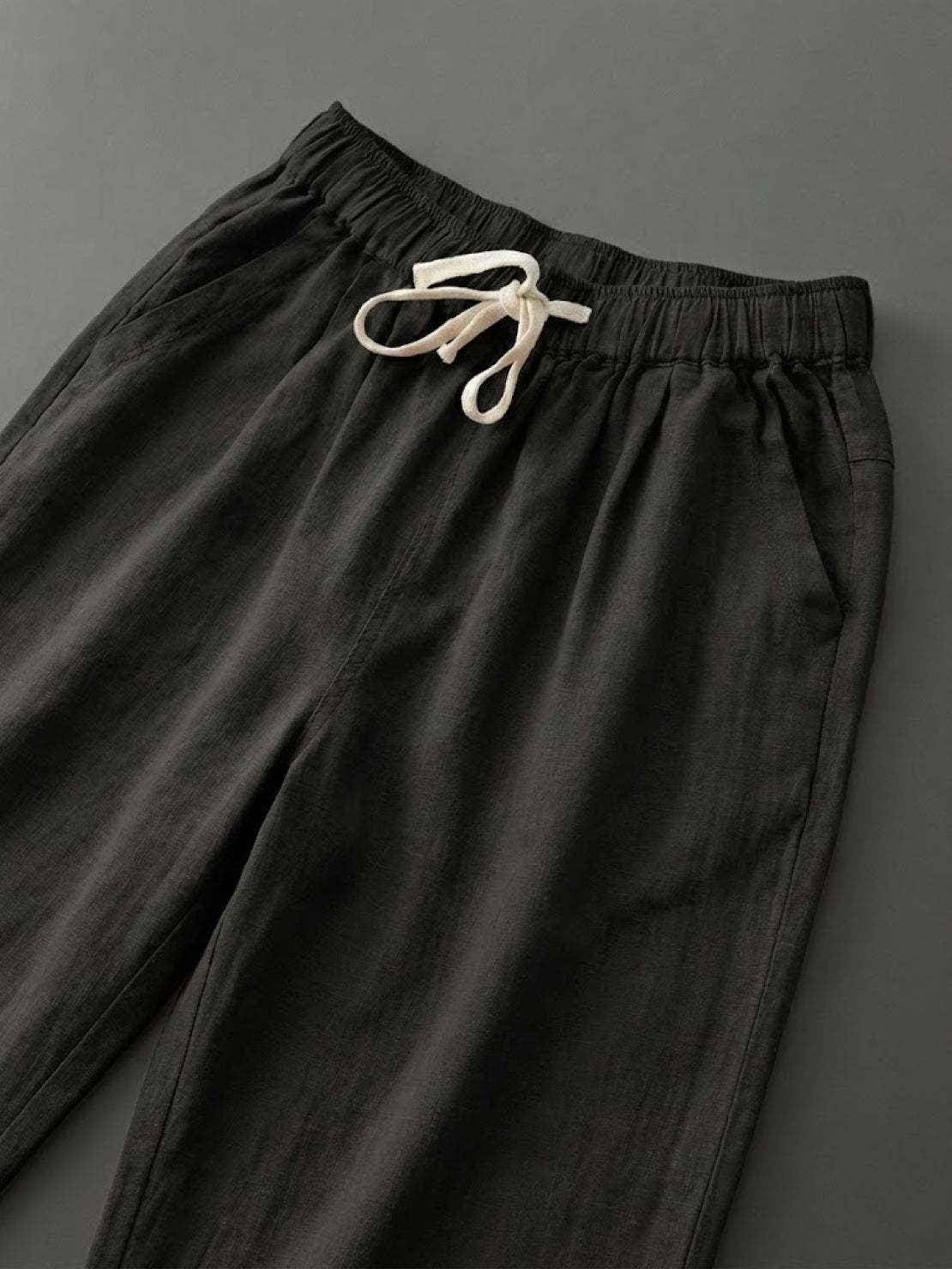 High Waist Drawstring Tapered Linen Pants 7
