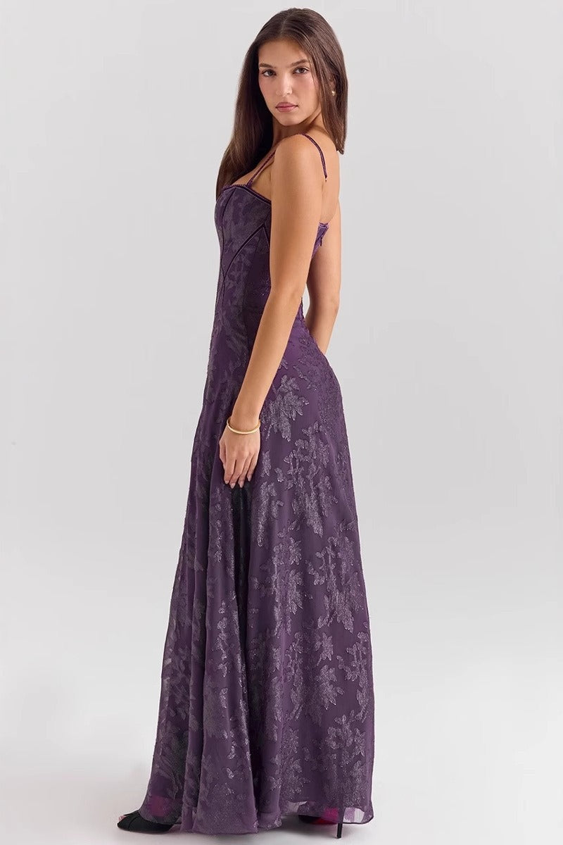 Floral Spaghetti Strap Corset A-Line Maxi Dress - View 2