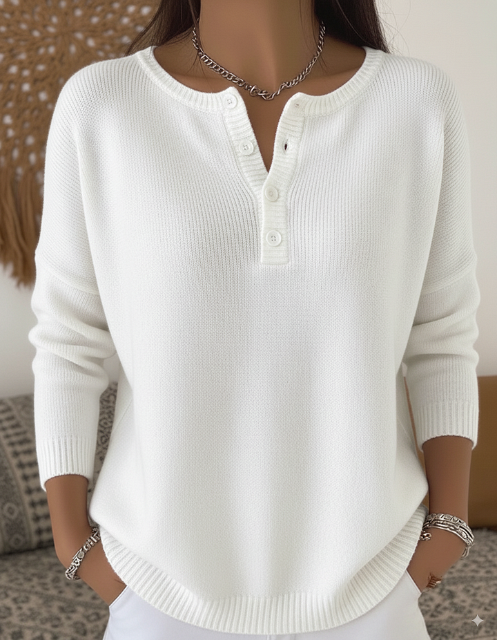 Button Placket Crew Neck Long Sleeve Knit Sweater 4