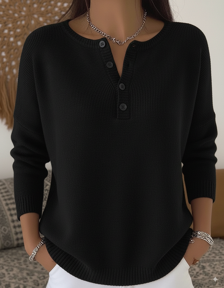 Button Placket Crew Neck Long Sleeve Knit Sweater 6