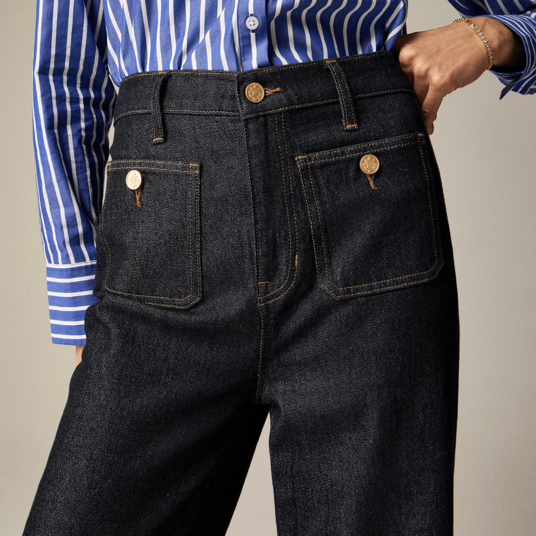 High Waist Patch Pocket Wide Leg Jeans 6