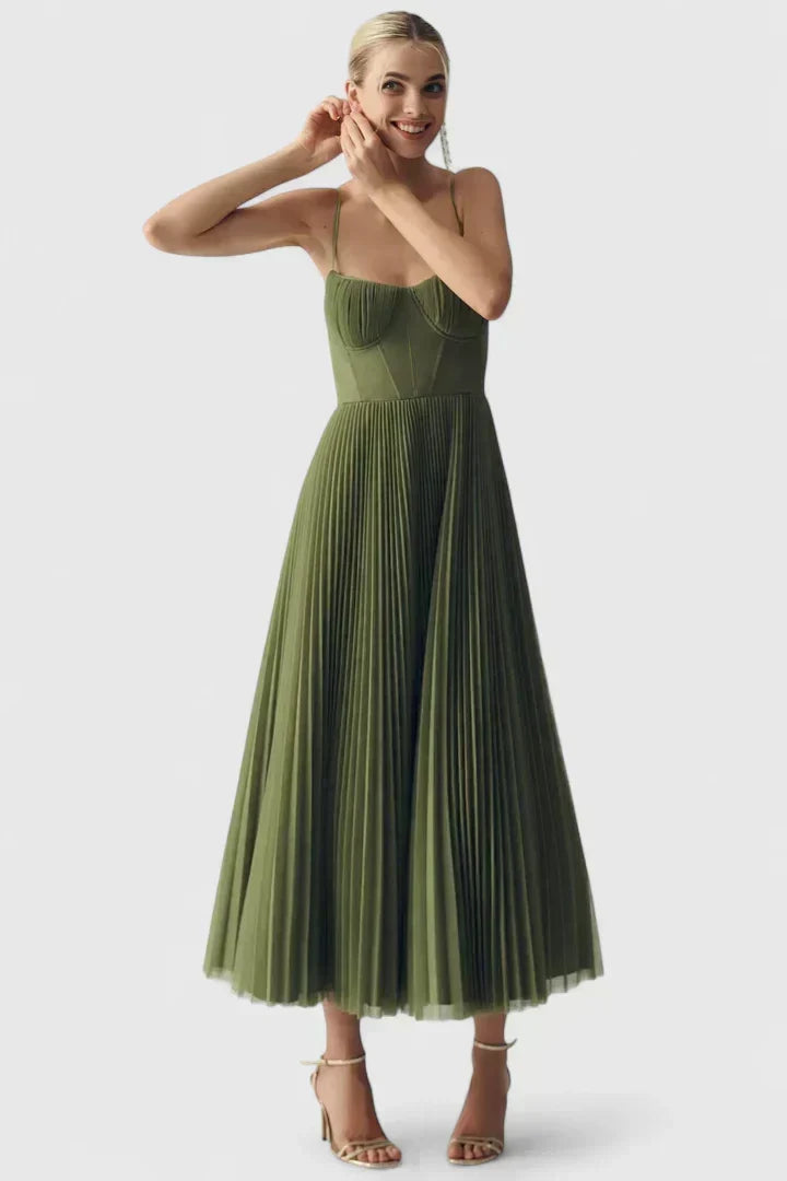 Sweetheart Corset Bodice Pleated Maxi Dress 4
