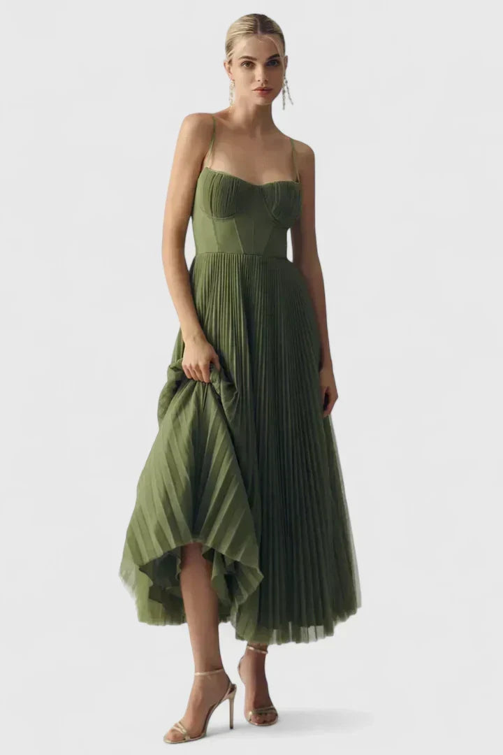 Sweetheart Corset Bodice Pleated Maxi Dress 2