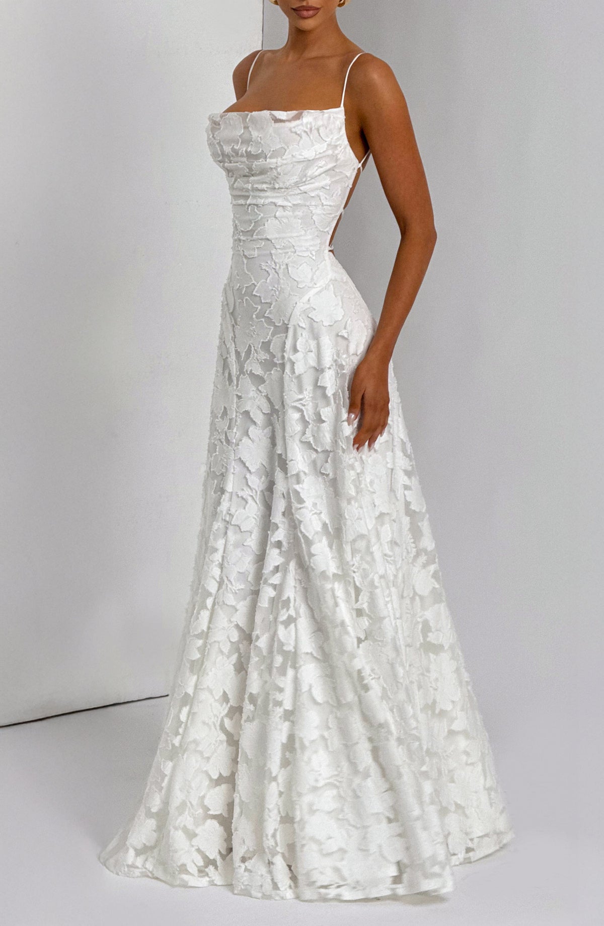 Floral Lace Spaghetti Strap Mermaid Maxi Gown Wedding 6