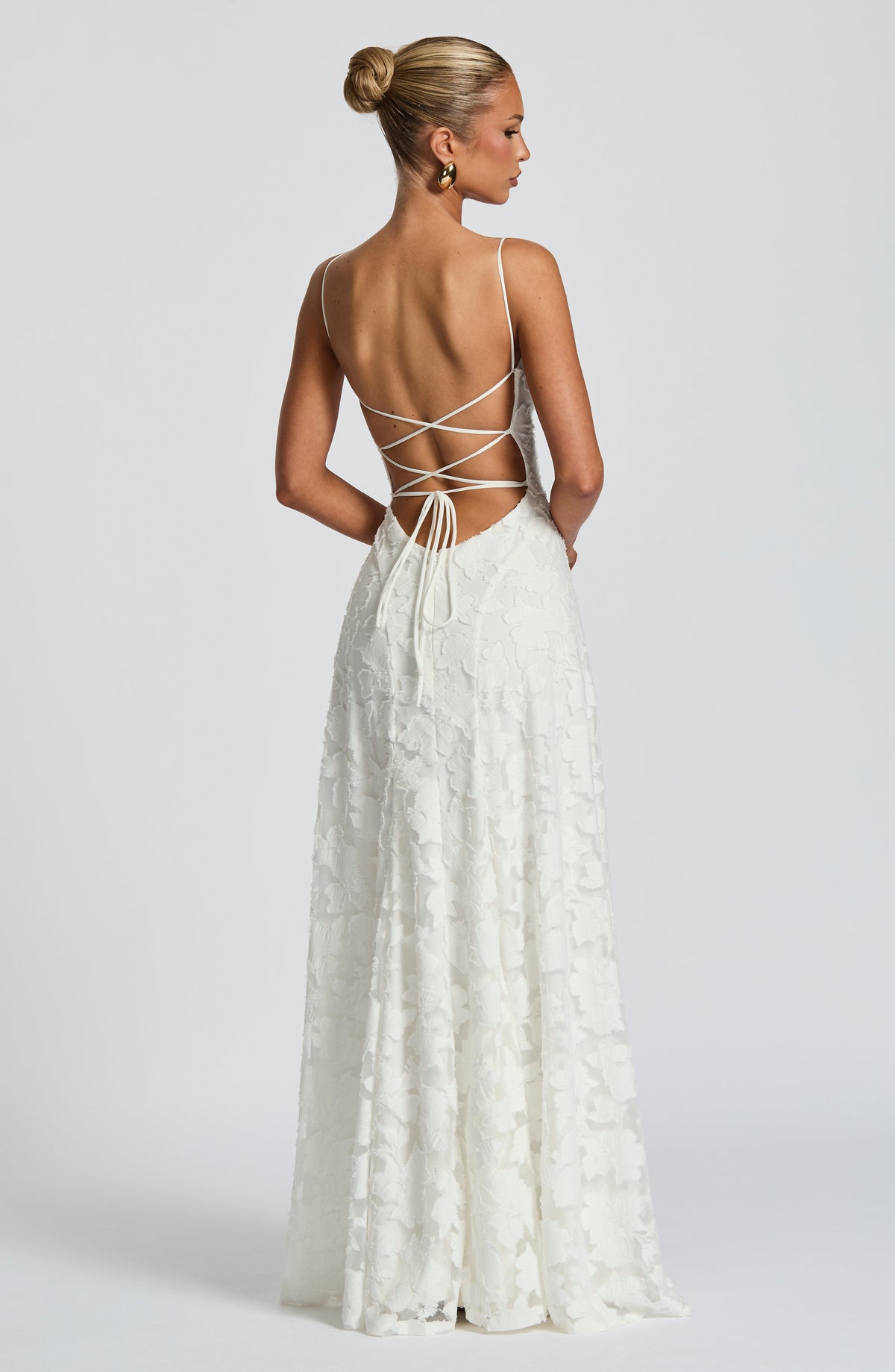 Floral Jacquard Spaghetti Strap High Split A-Line Maxi Gown 12
