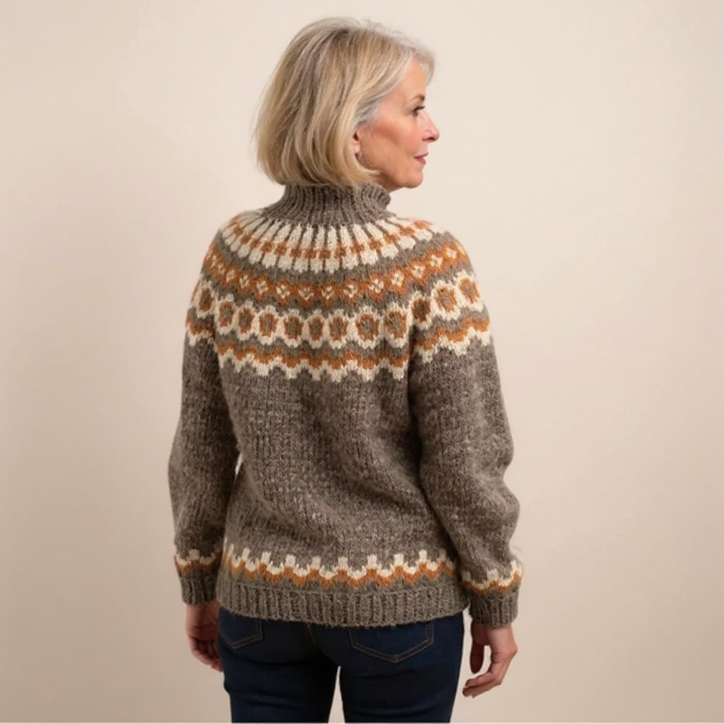 Fair Isle Yoke Mock Neck Knit Sweater 8