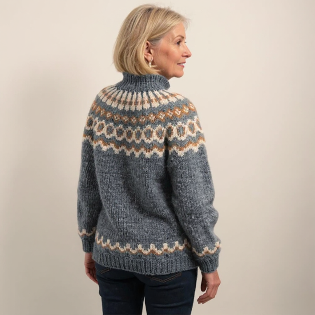 Fair Isle Mock Neck Long Sleeve Knit Sweater 10