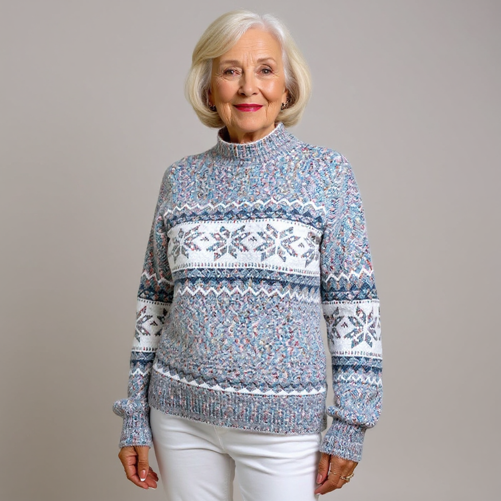 Fair Isle Snowflake Mock Neck Knit Sweater 5