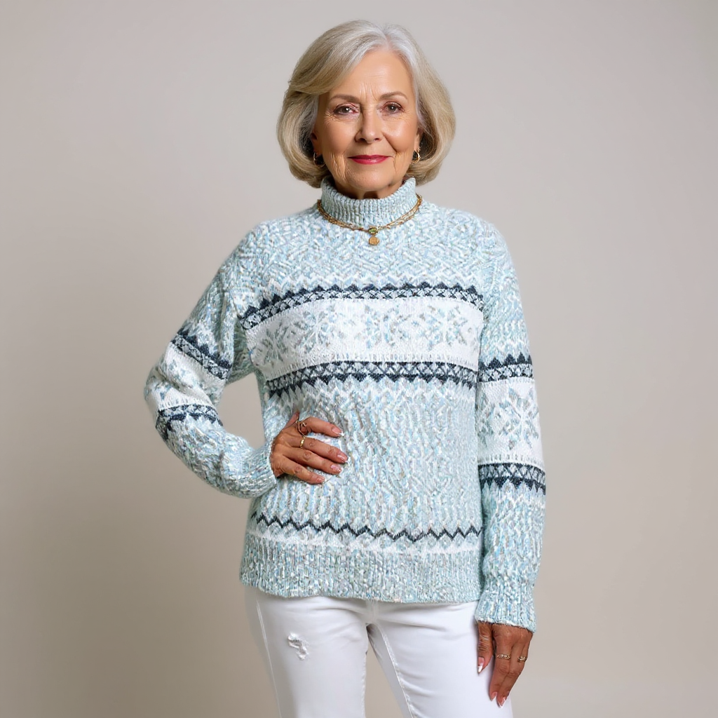 Fair Isle Snowflake Mock Neck Knit Sweater 6