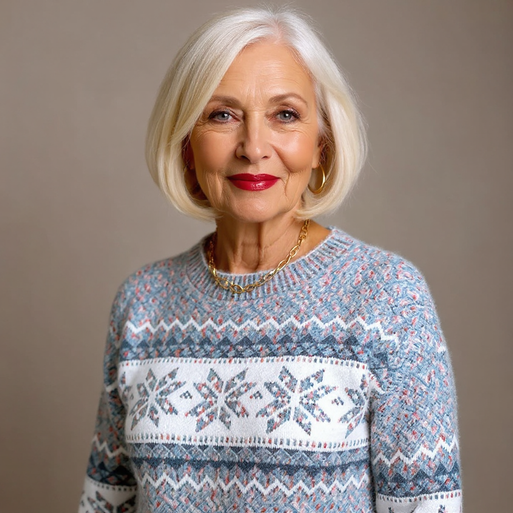 Fair Isle Snowflake Mock Neck Knit Sweater 13