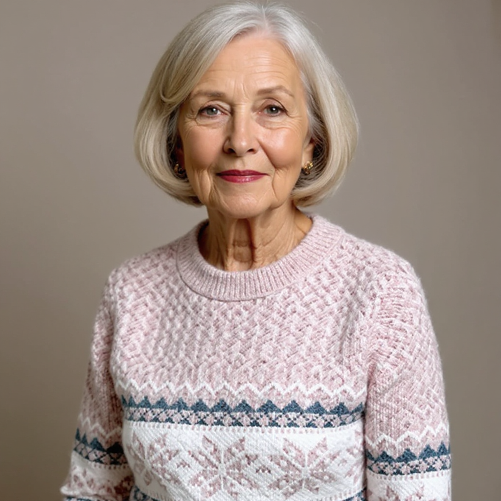 Fair Isle Snowflake Mock Neck Knit Sweater 15