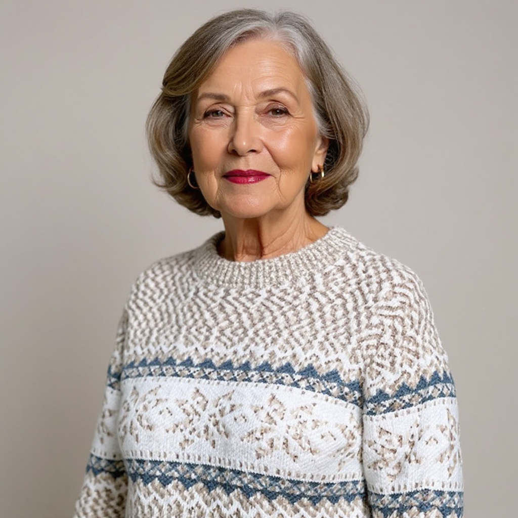 Fair Isle Snowflake Mock Neck Knit Sweater 16