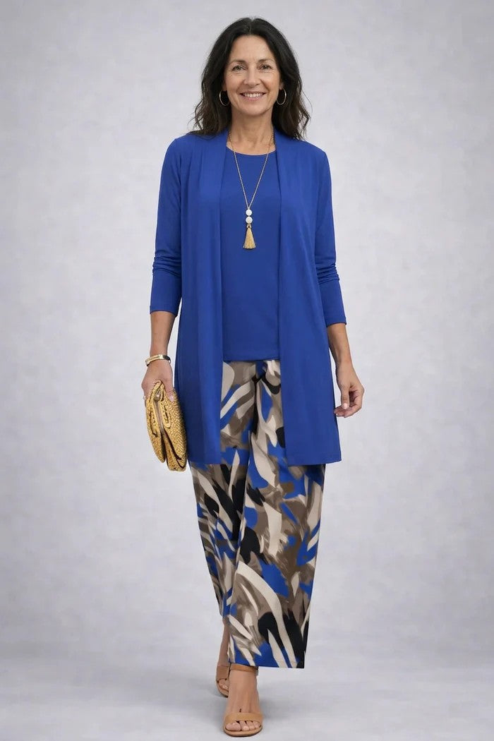 Palm Leaf Print Longline Cardigan Tank and Pants Three Piece Set 2
