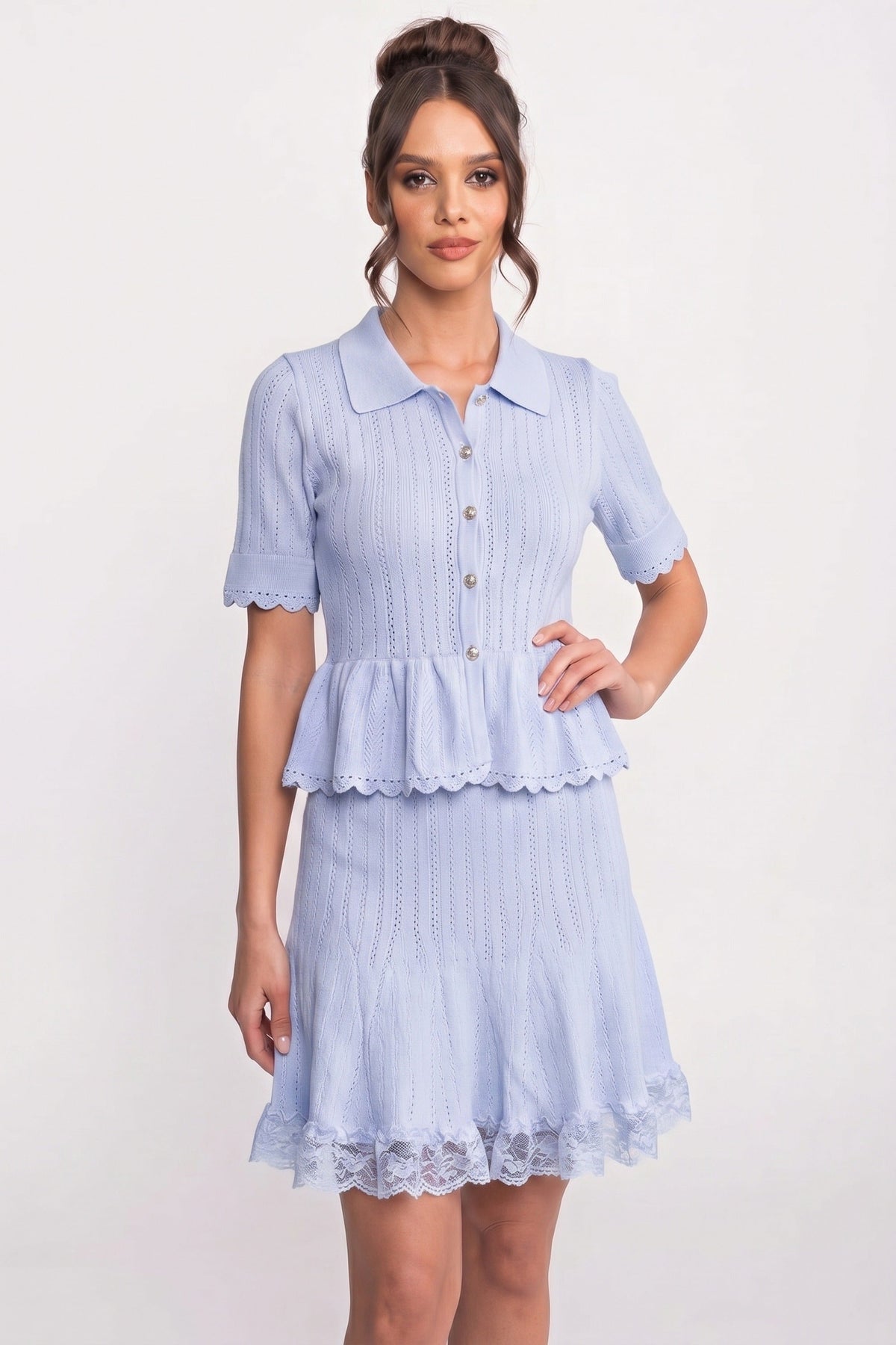 Polo-Collar Mini Dress - Blue