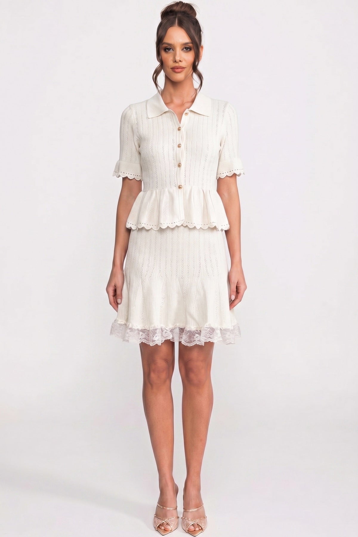 Polo-Collar Mini Dress - White - View 3