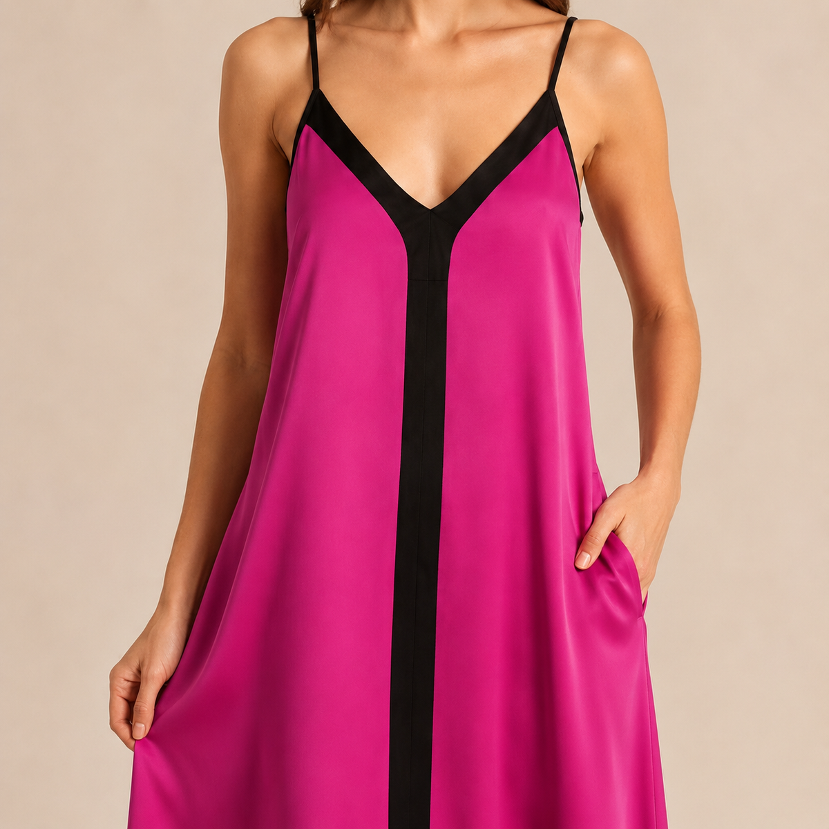 V-Neck Contrast Trim Slip Maxi Dress 6