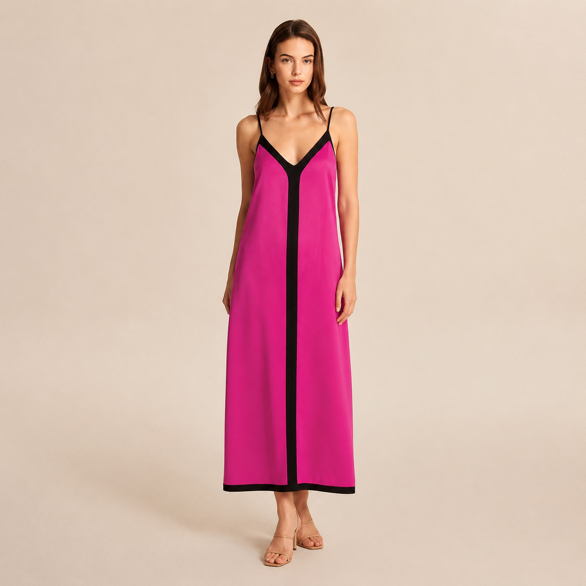V-Neck Contrast Trim Slip Maxi Dress 5