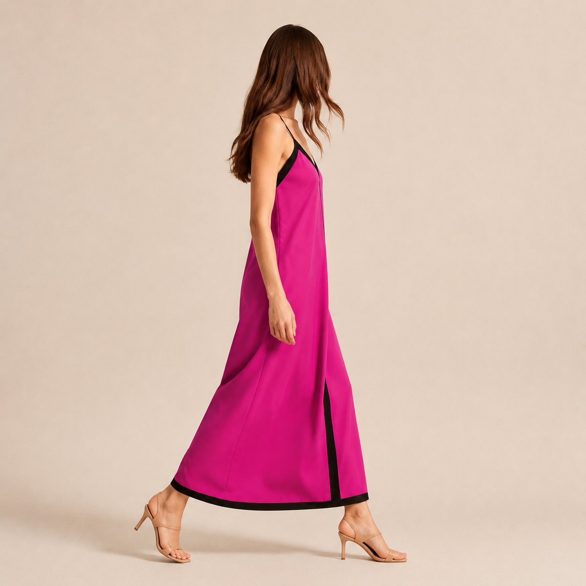 V-Neck Contrast Trim Slip Maxi Dress 8