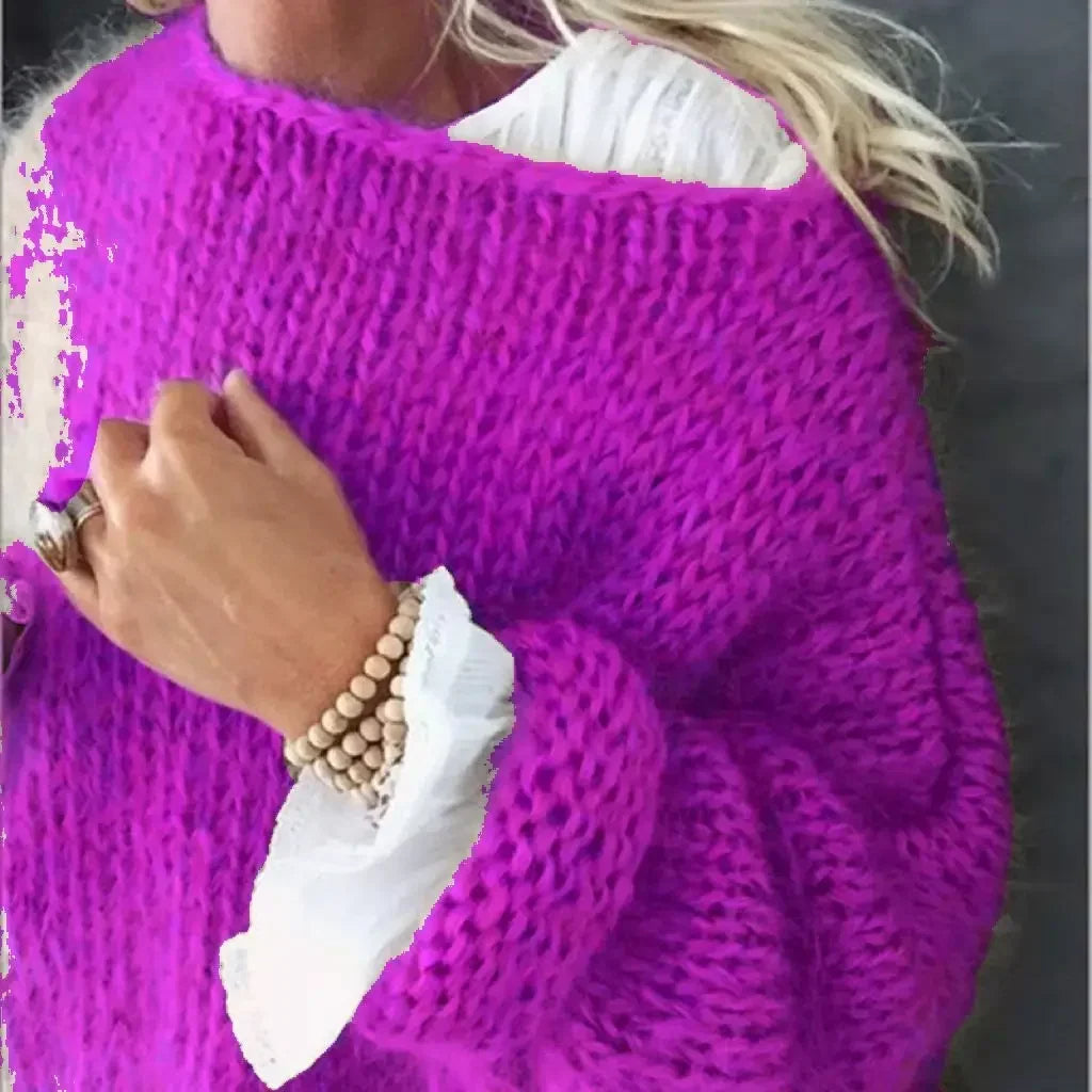 Boat Neck Fuzzy Knit Oversized Sweater 5