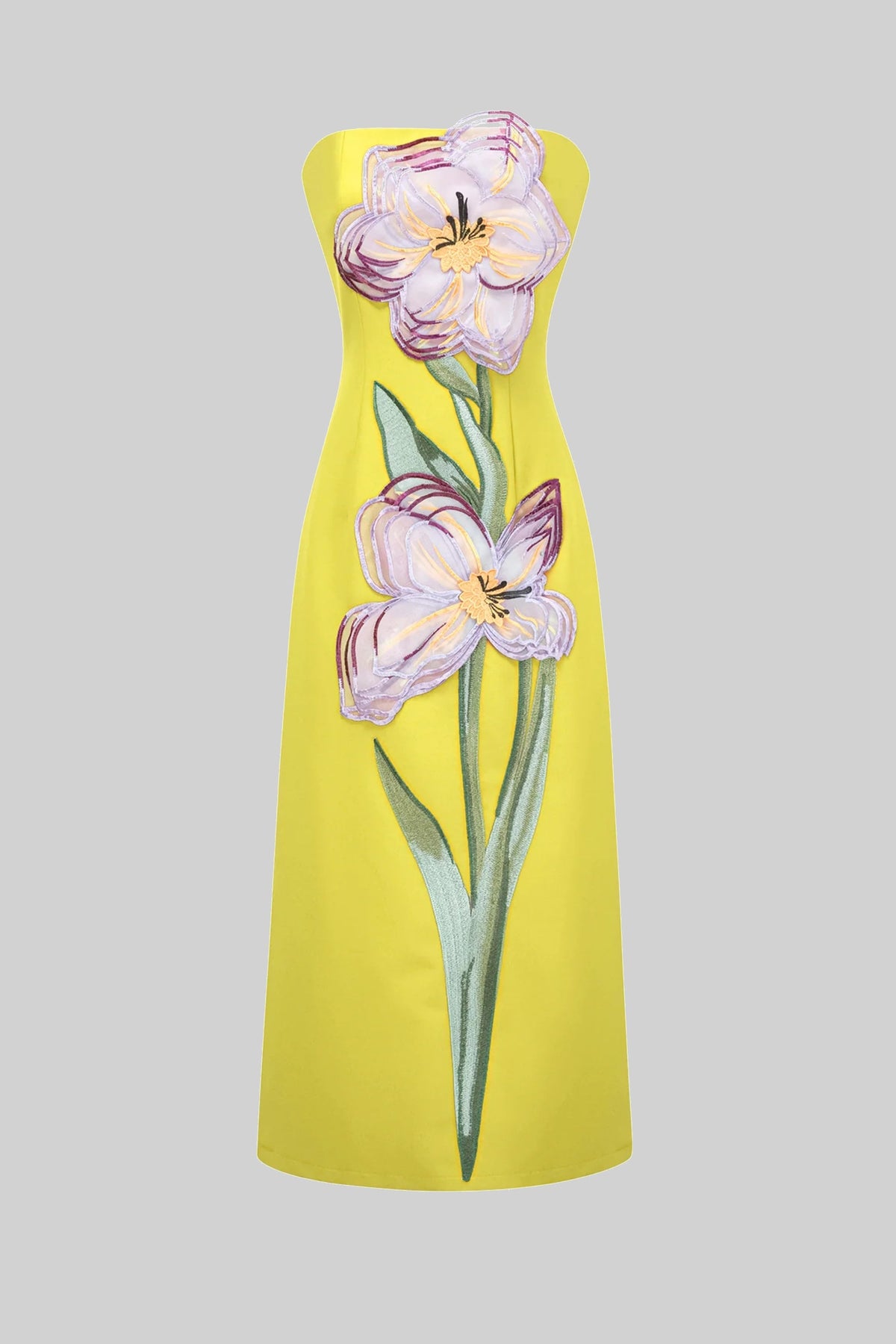Strapless Floral-Print Midi Dress With Column Silhouette - Yellow - View 2