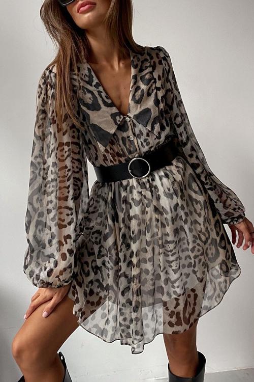 Melisa Printed Chiffon V Neck Mini Dress - View 4