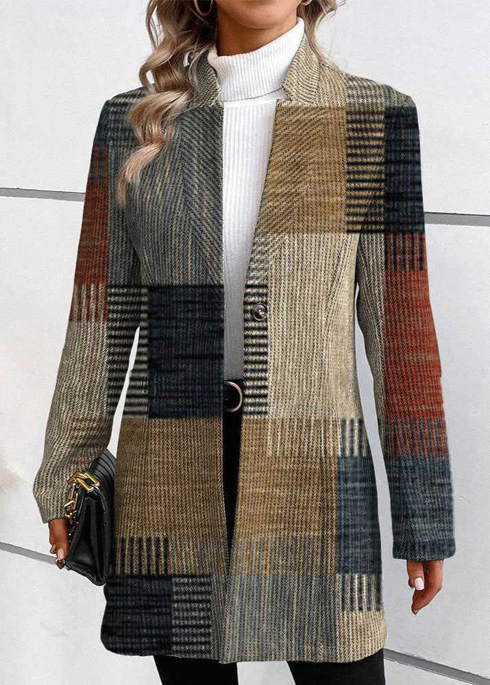 Patchwork Plaid Stand Collar Single Button Coat 2