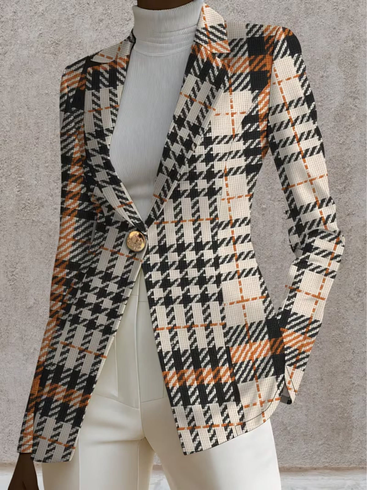 Houndstooth Plaid Single Button Cropped Blazer 3