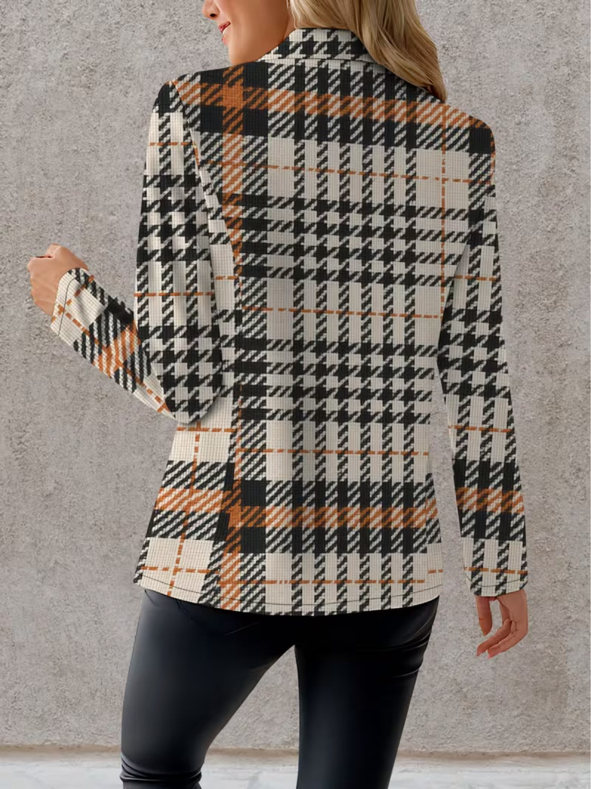 Houndstooth Plaid Single Button Cropped Blazer 6