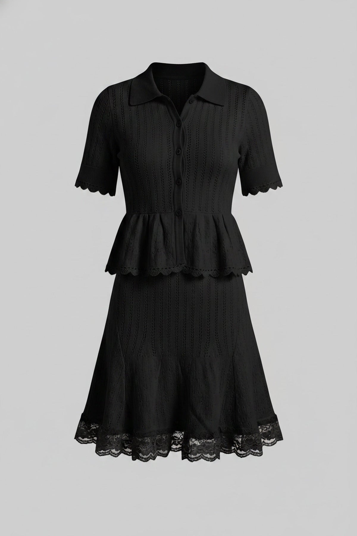 Polo-Collar Mini Dress - Black - View 2
