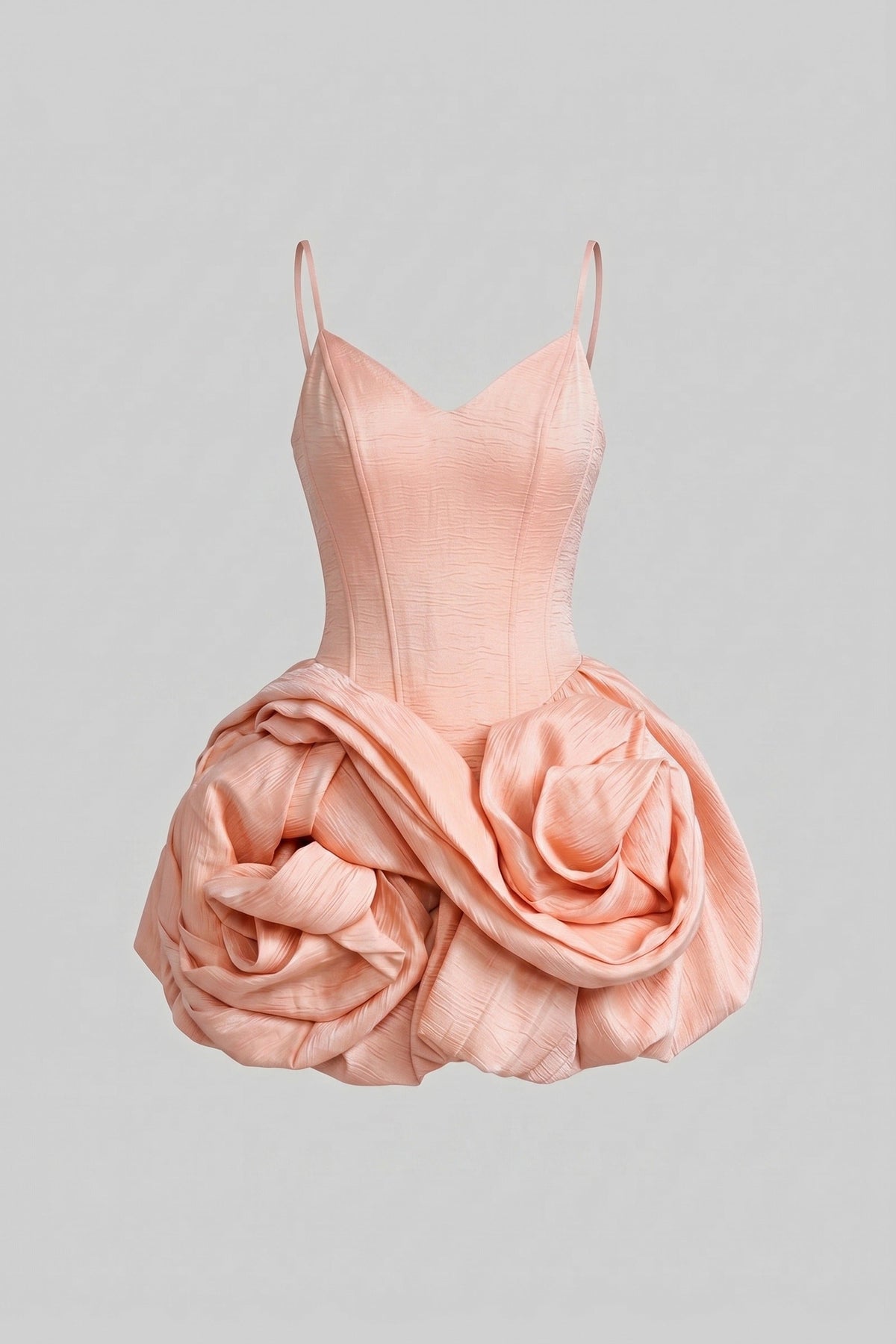 Spaghetti-Strap Velvet Mini Dress With 3D Rose Skirt - Pink - View 2