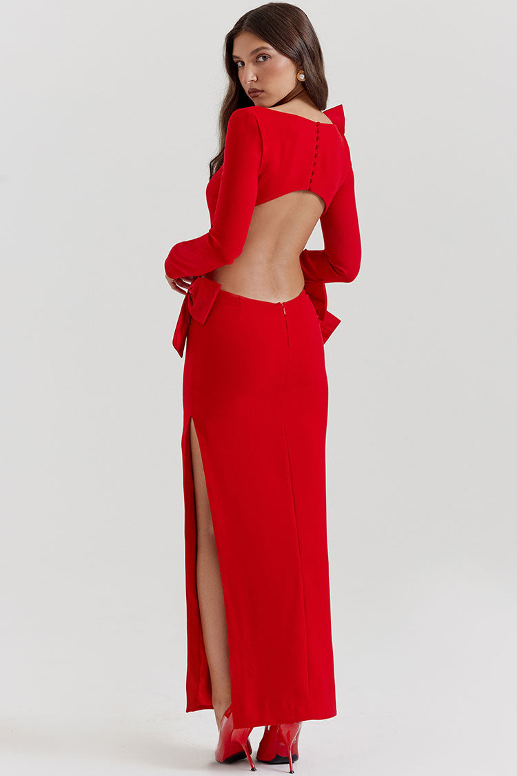 Long Sleeve Round Neck Cut Out High Split Bodycon Maxi Dress - View 5