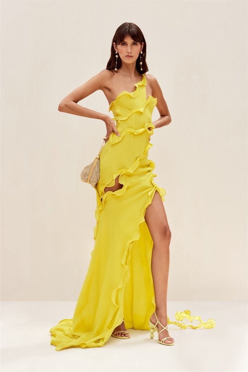 Gloria One Shoulder Ruffle Maxi Chiffon Dress - View 2