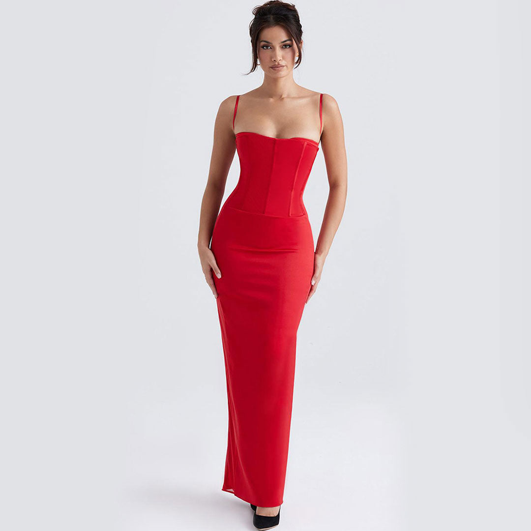 Sweetheart Spaghetti Strap Corset Bodycon Maxi Dress