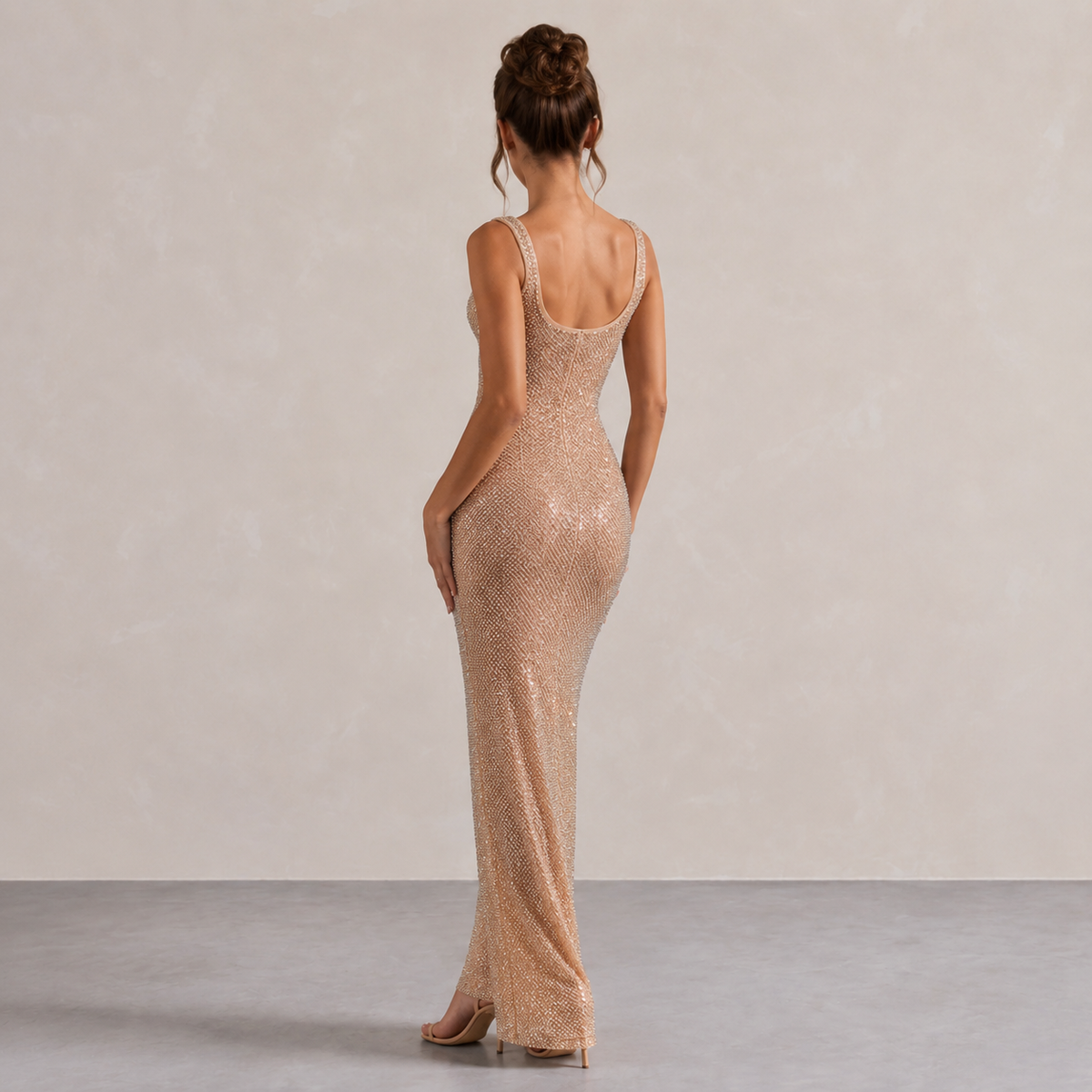 Rhinestone Square Neck Sleeveless Bodycon Maxi Dress 18