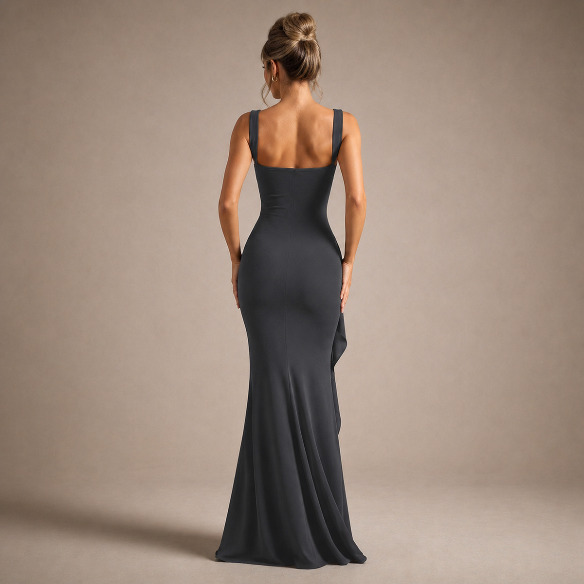 Square Neck Sleeveless Ruched High Split Fishtail Maxi Gown 12