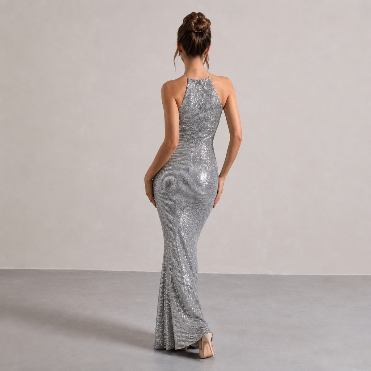 Sequin Halter Neck Backless Fishtail Maxi Gown 6