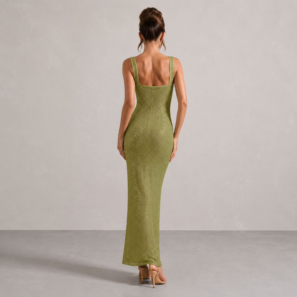 Rhinestone Square Neck Sleeveless Bodycon Maxi Dress 9