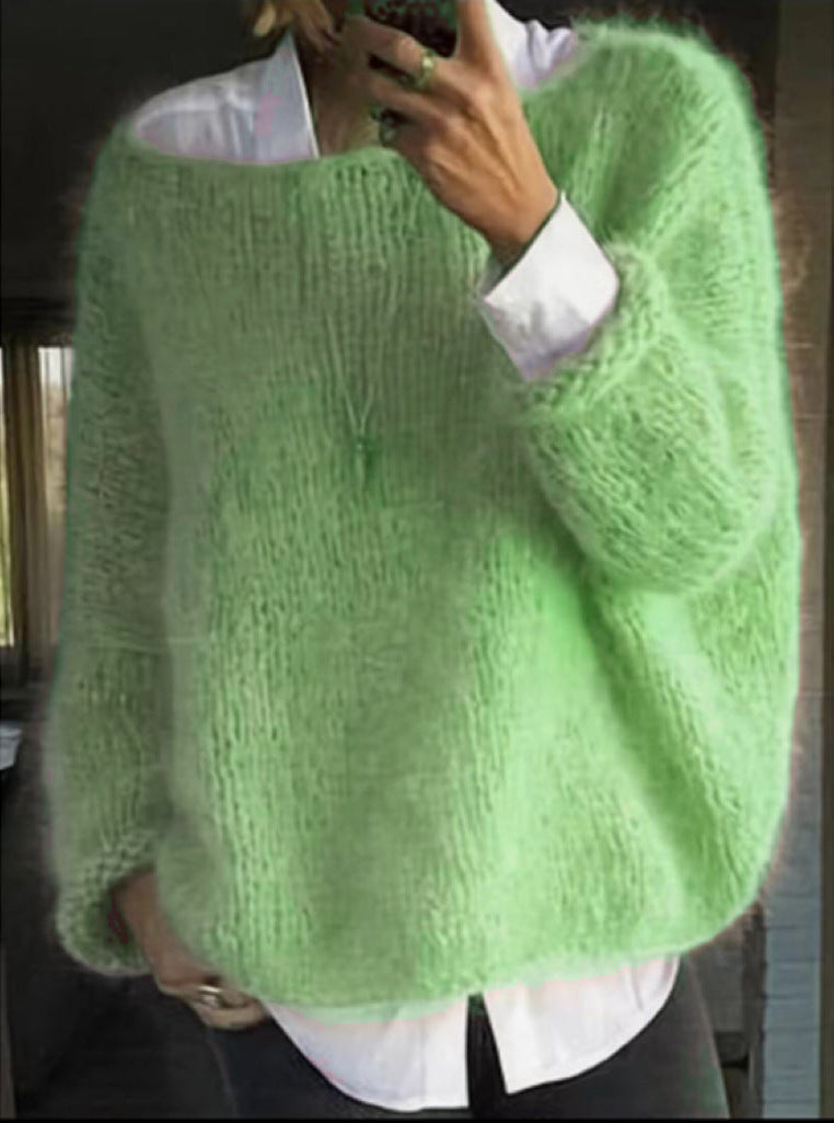 Boat Neck Fuzzy Knit Oversized Sweater 3