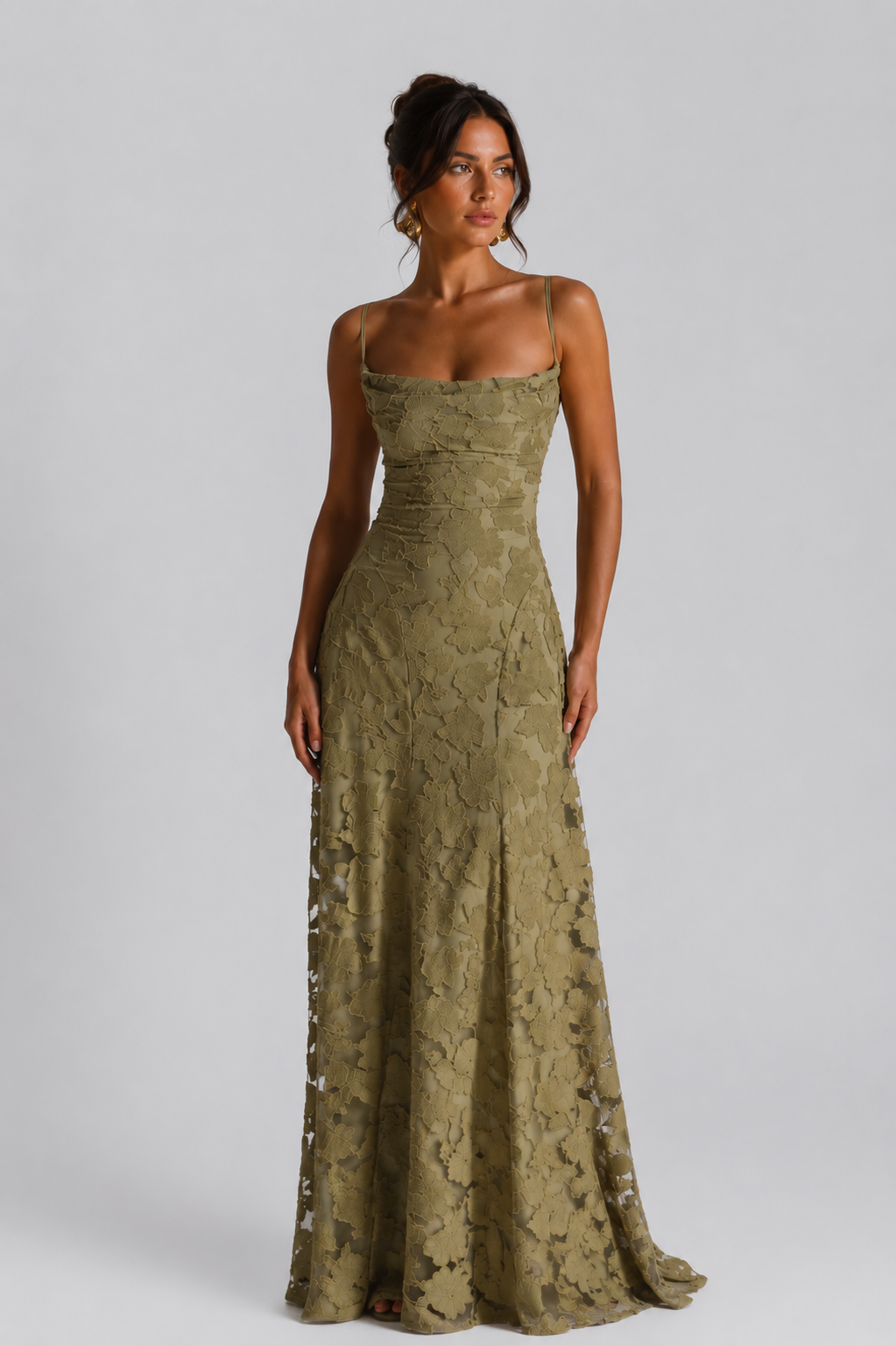 Spaghetti Strap Floral Burnout Lace A-Line Maxi Dress 5