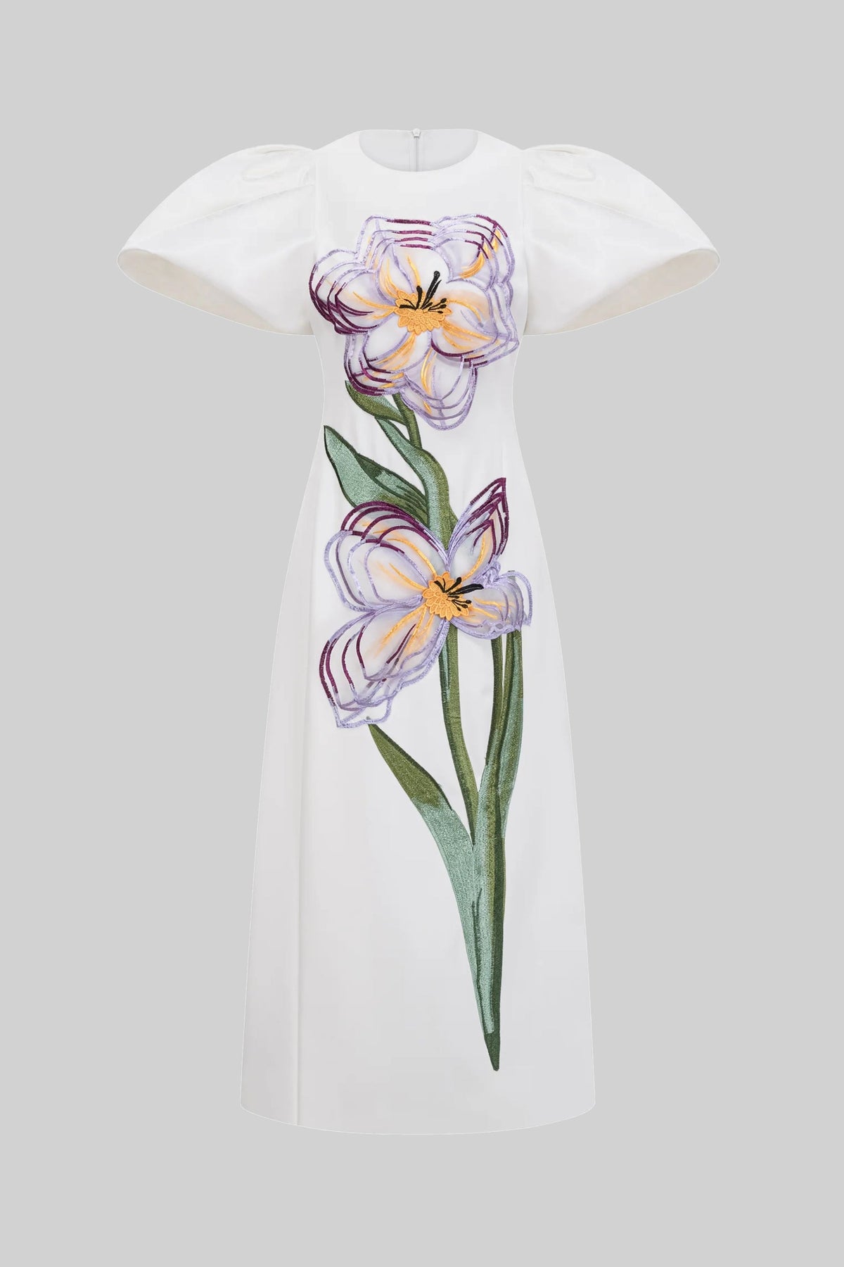 Structured Shoulder Maxi Dress With 3D Iris Floral Appliqué - White - View 2