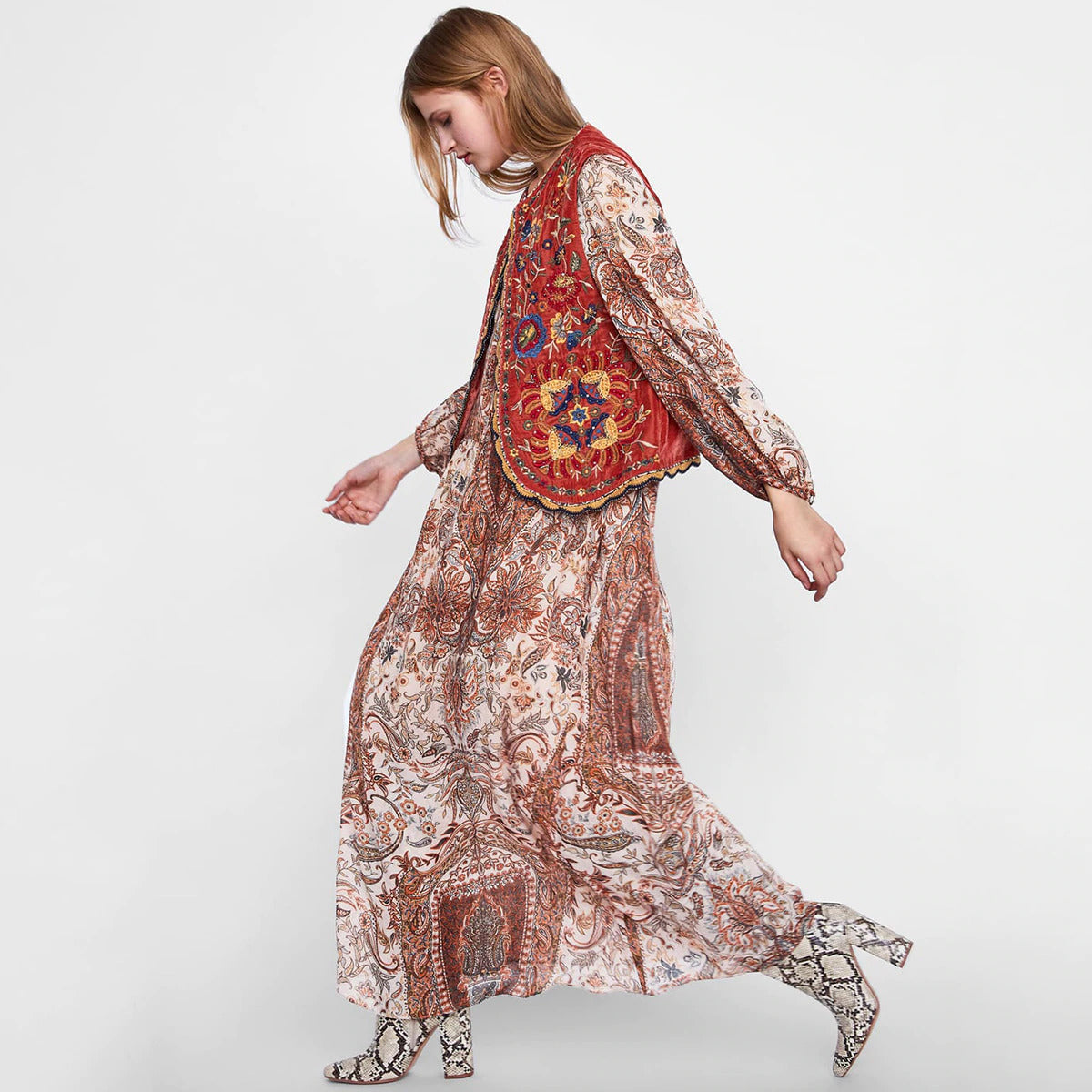 Floral Embroidered Beaded Boho Waistcoat 2
