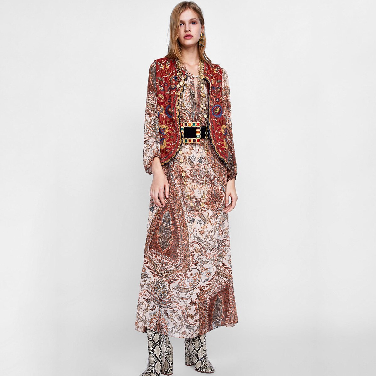 Floral Embroidered Beaded Boho Waistcoat 3