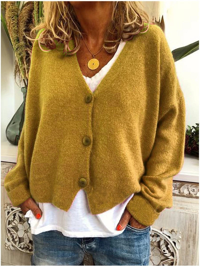 V-Neck Button Front Drop Shoulder Knit Cardigan 12