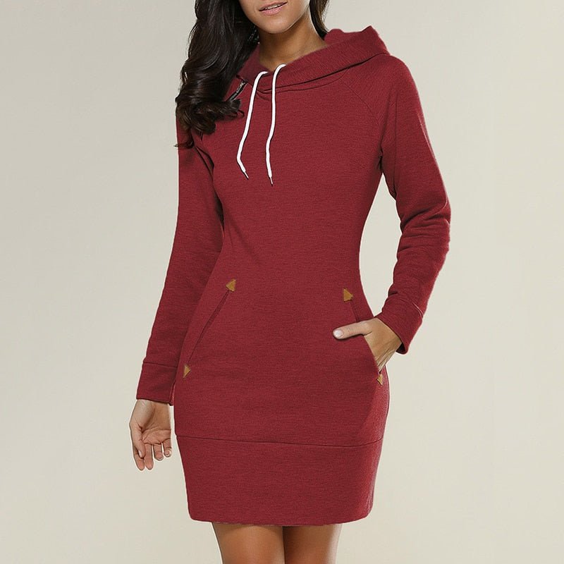 Hooded Long Sleeve Drawstring Mini Bodycon Sweatshirt Dress - View 4