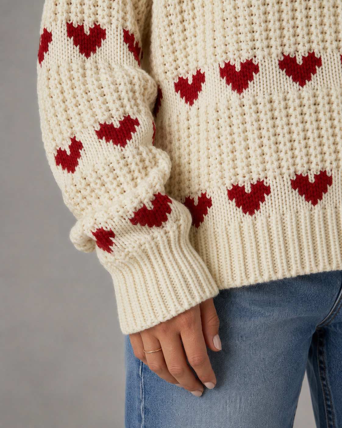 Heart Pattern Chunky Knit Mock Neck Sweater 3