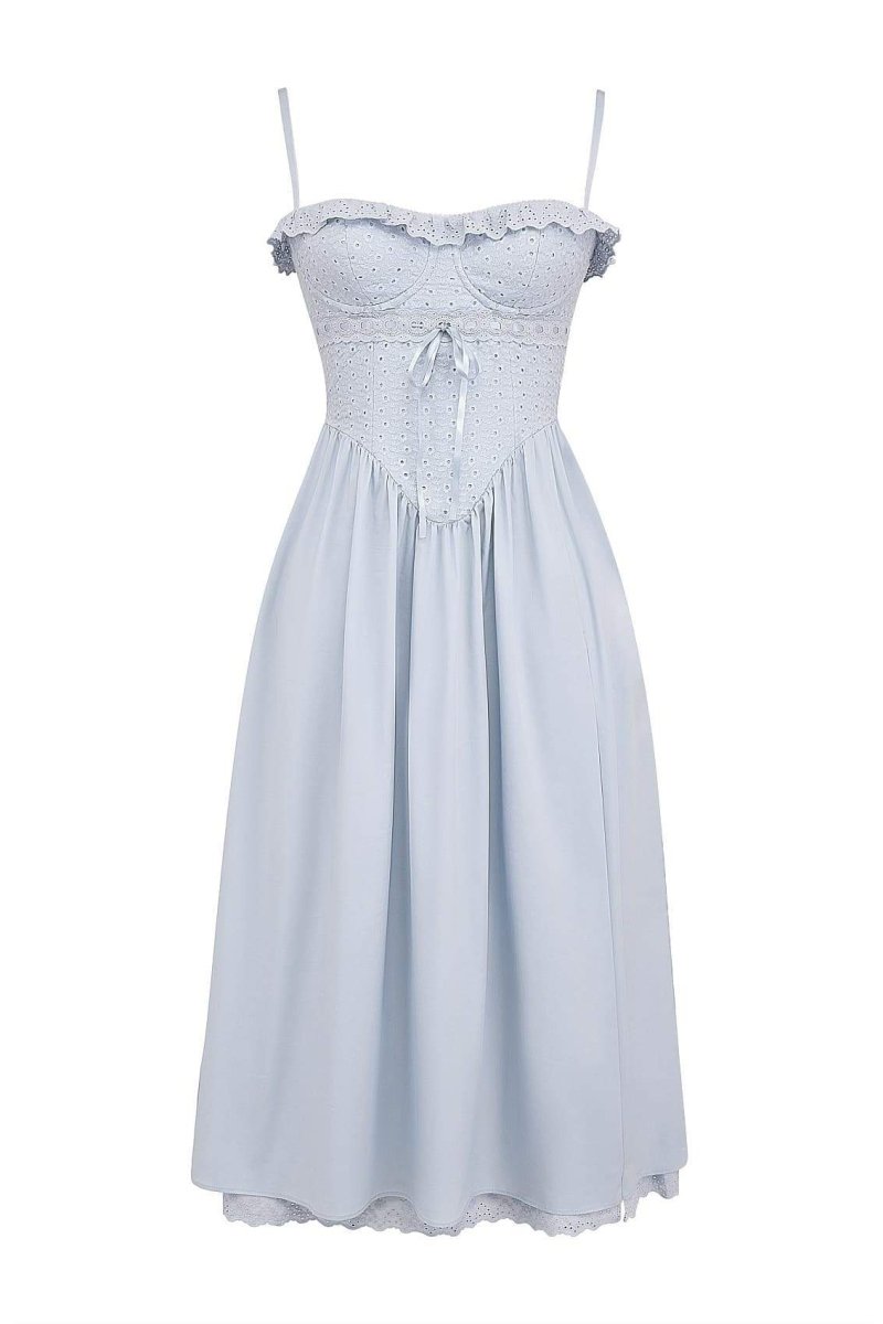 Lace Spaghetti Strap Corset High Split A-Line Midi Dress - View 5