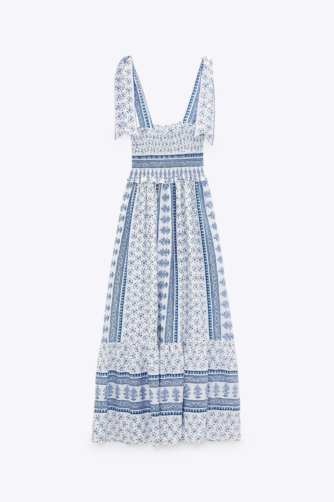 Floral Print Smocked Square Neck Ruffle Trim Midi Dress - View 6